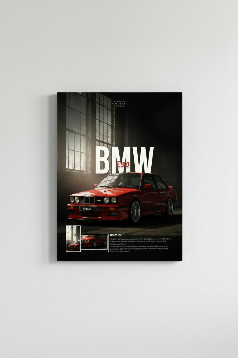 BMW E30 M3 Retro Car Glossy Poster